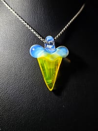 Image 3 of Shark tooth pendant made with yellow opal and moonstone. 