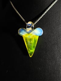 Image 1 of Shark tooth pendant made with yellow opal and moonstone. 