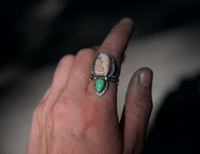 Image 2 of Mexican Fire Opal + Sonoran Gold ring (8.25)
