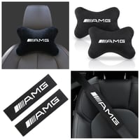 Image 1 of 4PCS Mercedes AMG interior accessories headrest pillows and seat belt covers