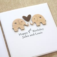 Image 4 of Twins Birthday Card. 5 Colours. Personalised Twin Card. Twin 1st Birthday Card. 