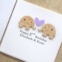 Image 5 of Twins Birthday Card. 5 Colours. Personalised Twin Card. Twin 1st Birthday Card. 