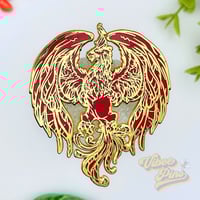 Image 1 of Golden Phoenix Rising Pin - Symbol of Strength and Resilience