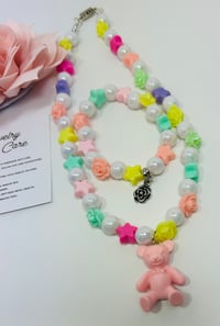 Image 2 of Pink Teddy Bear Charm Necklace & Bracelet Set