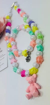 Image 3 of Pink Teddy Bear Charm Necklace & Bracelet Set