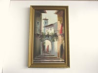 Image 5 of Vintage Painting, Mediterranean Street Steps c. 1970s, in Frame Size 18 1/4 x 11 1/2 ins,  Signed 