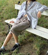 Image 2 of gray unisex linen shorts