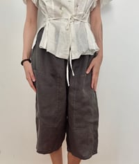 Image 4 of gray unisex linen shorts