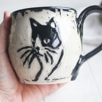 Image 6 of Black Cat Sgraffito Mug, Hand Carved Kitty Coffee Cup, 12 oz., Made in USA