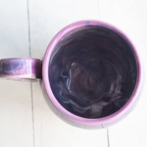 Image of Purple and White Pottery Mug with Dripping Artful Glaze, 14 Ounce Ceramic Mug, Made in USA