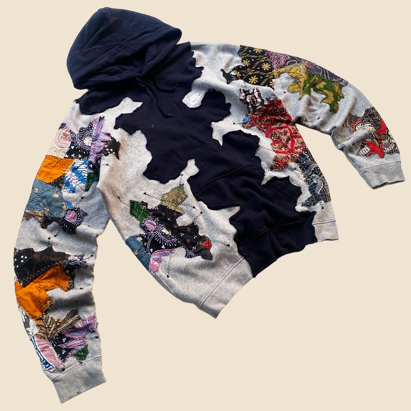 REWORKED NIKE CRACKY BATIK PATCHWORK HOODIE SIZE MEDIUM konkrite market