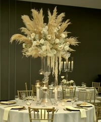 Cream White flower centerpiece with real Pampers grass 80cm 
