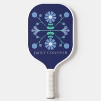 Image 2 of Custom Pickleball Paddle Cute Green and Blue Floral Design Customized with Your Name