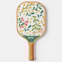 Image 2 of Custom Monogram Pickleball Paddle Cute Green & Pink Floral and Stripes