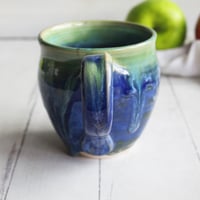 Image 6 of Blue and Green Pottery Mug with Dripping Glazes, 14 oz. Coffee Cup, Handmade in USA