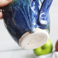 Image 8 of Blue and Green Pottery Mug with Dripping Glazes, 14 oz. Coffee Cup, Handmade in USA