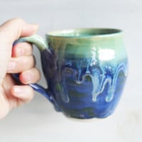Image 7 of Blue and Green Pottery Mug with Dripping Glazes, 14 oz. Coffee Cup, Handmade in USA