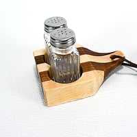 Image 9 of Due Salt and Pepper Shaker holder and mini Walnut and Maple Cutting Board on the flip side