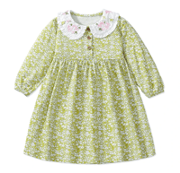 Image 1 of Sage Green Embroidered Collar Smock Dress