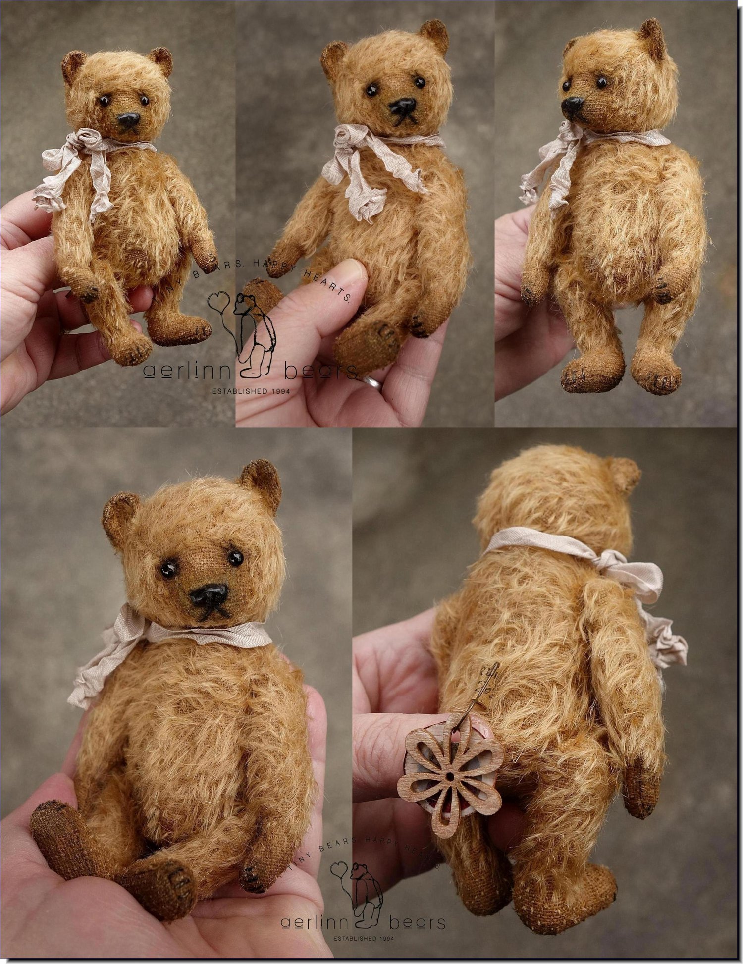 Image of Miniature Mohair Artist Teddy Bear One Of A Kind Art Doll from Aerlinn Bears