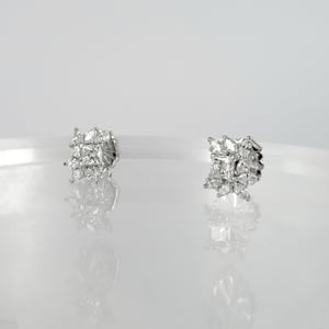 Image of 18ct white gold princess and marquise diamond set earrings. PJ6058