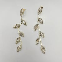Elegant Leaf Drop Earrings with Rhinestones in Gold