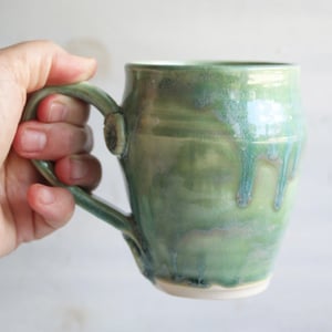 Image of Large Green Pottery Mug, Handmade Stoneware Coffee Cup, Handmade in USA