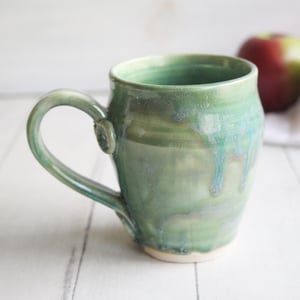 Image of Large Green Pottery Mug, Handmade Stoneware Coffee Cup, Handmade in USA