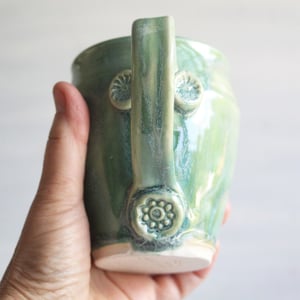 Image of Large Green Pottery Mug, Handmade Stoneware Coffee Cup, Handmade in USA