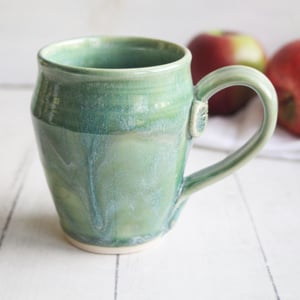 Image of Large Green Pottery Mug, Handmade Stoneware Coffee Cup, Handmade in USA