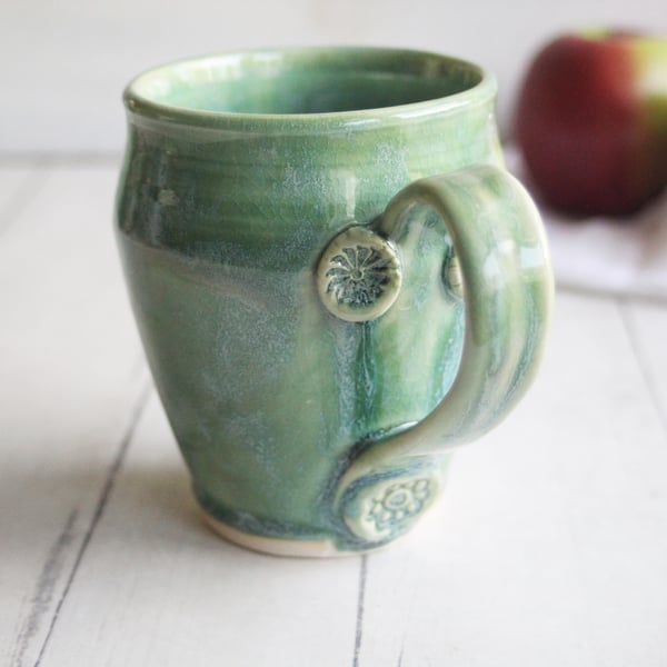 Image of Large Green Pottery Mug, Handmade Stoneware Coffee Cup, Handmade in USA