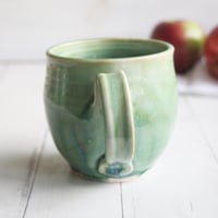 Image 6 of Crackle Green Pottery Mug, 15 Ounce Handmade Coffee Cup, Made in USA