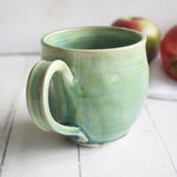Image 4 of Crackle Green Pottery Mug, 15 Ounce Handmade Coffee Cup, Made in USA