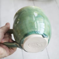 Image 5 of Crackle Green Pottery Mug, 15 Ounce Handmade Coffee Cup, Made in USA
