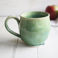 Image 2 of Crackle Green Pottery Mug, 15 Ounce Handmade Coffee Cup, Made in USA
