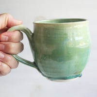 Image 7 of Crackle Green Pottery Mug, 15 Ounce Handmade Coffee Cup, Made in USA