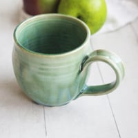 Image 9 of Crackle Green Pottery Mug, 15 Ounce Handmade Coffee Cup, Made in USA
