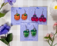 Image 1 of Cat Fruit & Matcha Earrings (Orange, Cherry, Matcha Boba)