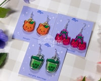 Image 2 of Cat Fruit & Matcha Earrings (Orange, Cherry, Matcha Boba)