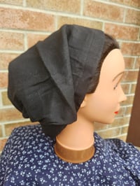 Image 2 of Linen Elastic Haircovering in Black