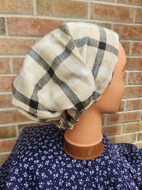 Image 2 of Linen Elastic Hair Covering in Beige Plaid 