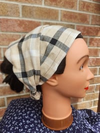 Image 1 of Linen Elastic Hair Covering in Beige Plaid 