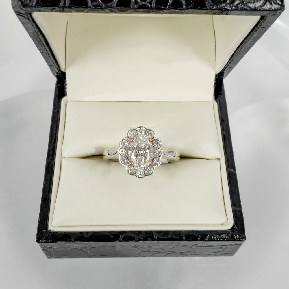 Image of 18ct white gold Oval Lab grown diamond engagement ring. PJ5688