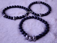 Image 4 of Men Black Onyx Skull  Bracelet/ Beaded Skull Stretch Bracelet