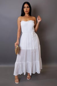 Image 1 of White Linen Dress w/Waist Tie