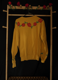Image 2 of (S) Red/Green Rose Vine Print Yellow Sweater