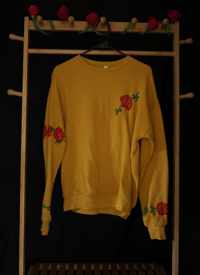 Image 1 of (M) Red/Green Rose Vine Print Yellow Sweater