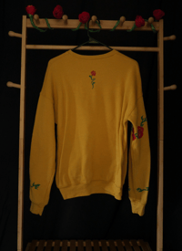 Image 2 of (M) Red/Green Rose Vine Print Yellow Sweater