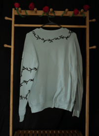 Image 2 of (M) Black Thorn Print Teal Sweater
