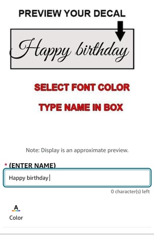 Image of 15 letters only customized name decal (Only available 3 weeks before event date )